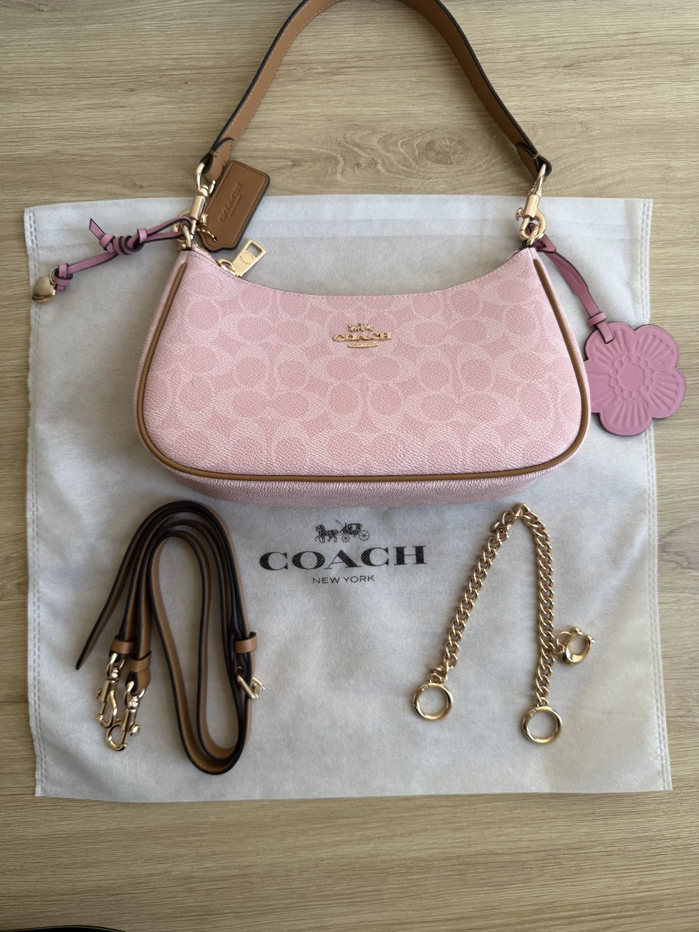 Coach Teri Shoulder Bag In Signature Canvas Powder Pink With Charms